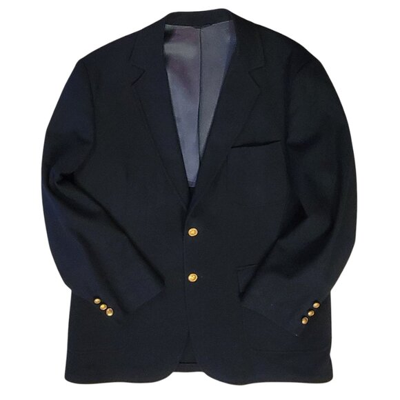 Vintage Trend Shop Stewart Men's Navy Blue Wool Blazer with Gold Buttons Sz 44R - Picture 1 of 14